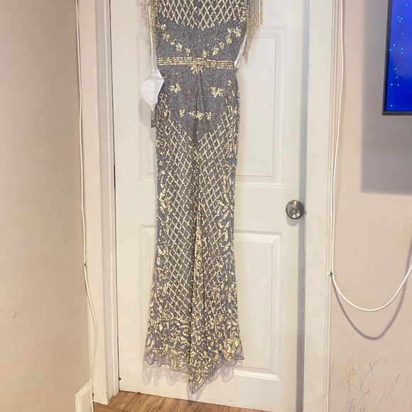 Mac Duggal HIGH NECK SLEEVELESS BEADED FRINGE FITTED GOWN Size 4 style 4908 - Picture 10 of 11